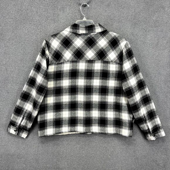 Lucky Brand Jacket Womens XL White Black Buffalo Plaid‎ Fleece Flannel - Picture 2 of 16